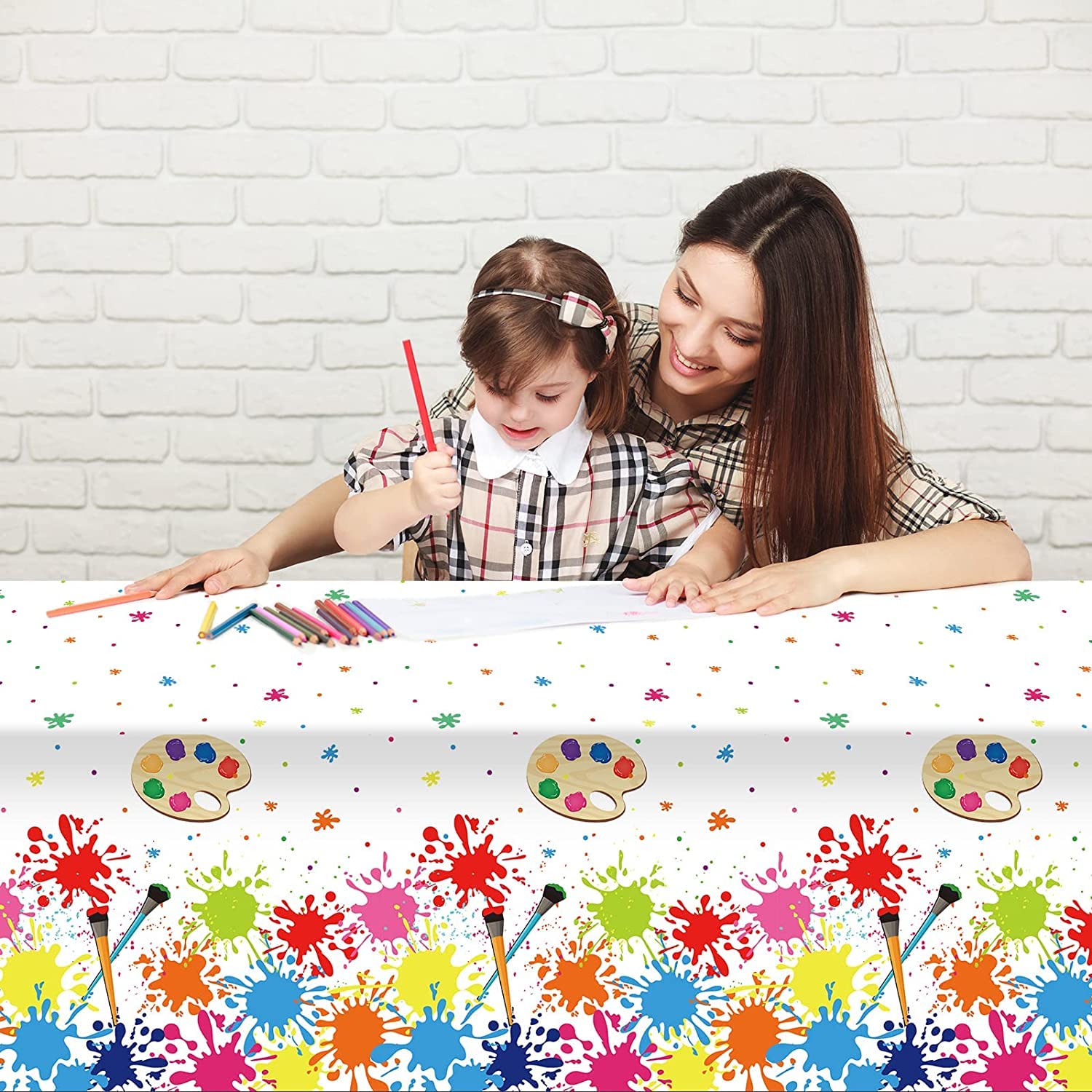 gisgfim 3 Pack Art Party Tablecloths - 105x54 Inch Plastic Paint Themed Table Cover - Waterproof Rectangular Decor for Kids Birthday