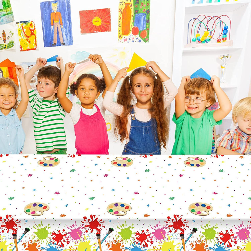 gisgfim 3 Pack Art Party Tablecloths - 105x54 Inch Plastic Paint Themed Table Cover - Waterproof Rectangular Decor for Kids Birthday