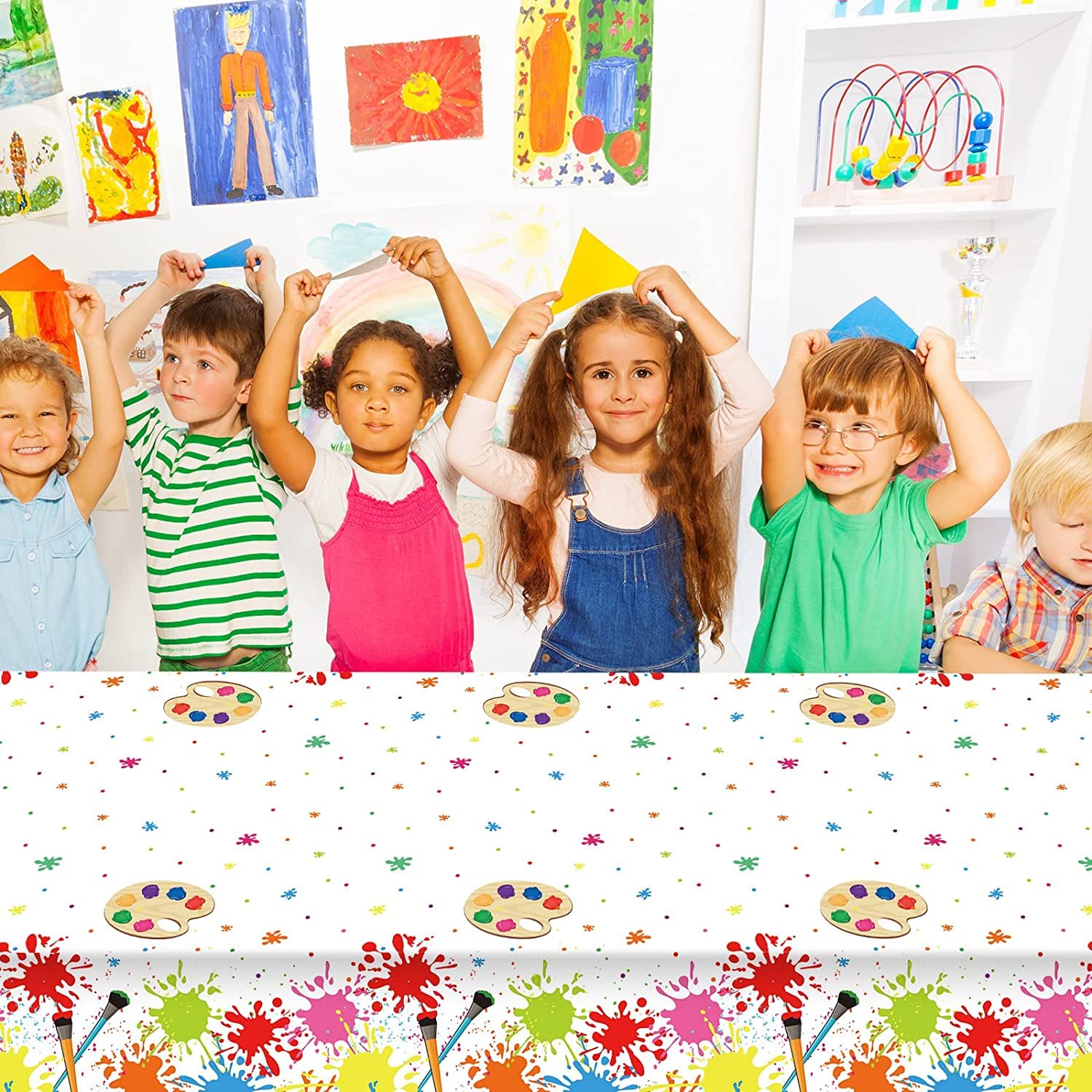 gisgfim 3 Pack Art Party Tablecloths - 105x54 Inch Plastic Paint Themed Table Cover - Waterproof Rectangular Decor for Kids Birthday