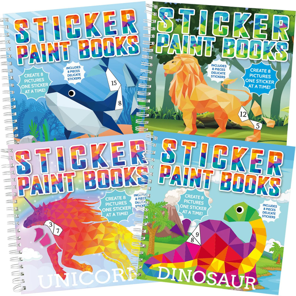gisgfim 4 Pack Paint by Sticker Books – Dinosaur, Unicorn, Ocean & Forest Animals – 32 Pictures