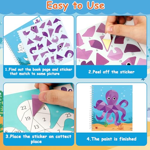 gisgfim 4 Pack Paint by Sticker Books – Dinosaur, Unicorn, Ocean & Forest Animals – 32 Pictures
