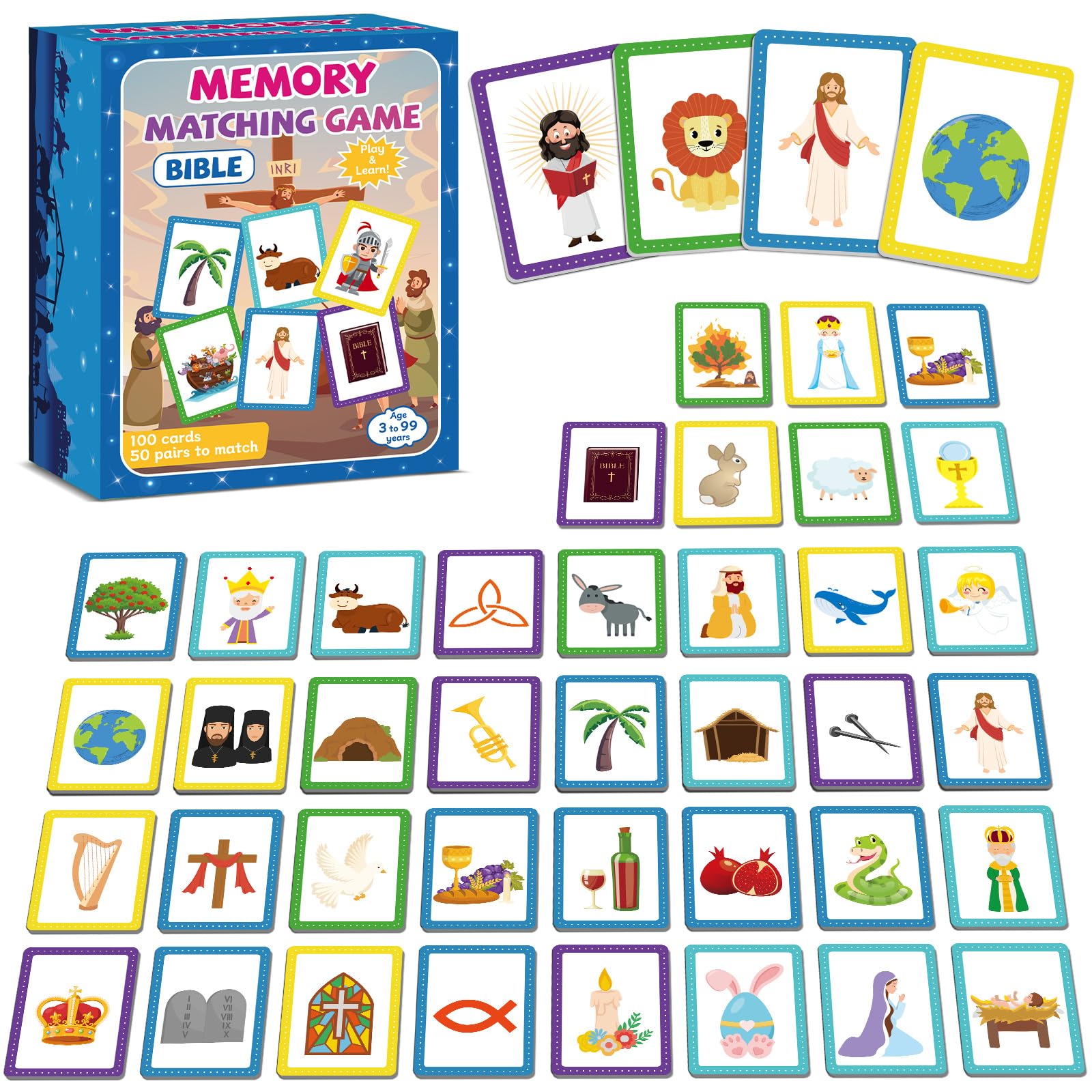 gisgfim Bible Memory Matching Game – 100 Cards (50 Pairs) for Christian Learning & Fun