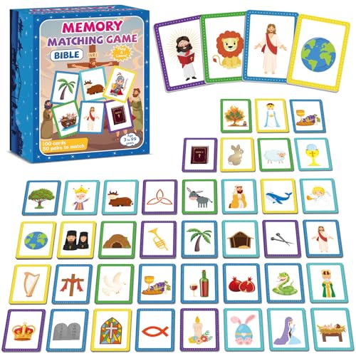 gisgfim Bible Memory Matching Game – 100 Cards (50 Pairs) for Christian Learning & Fun