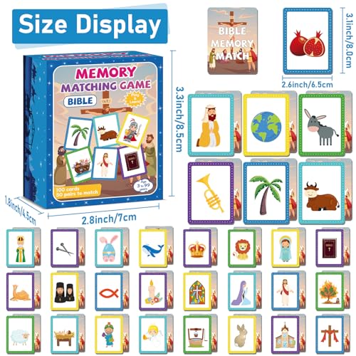 gisgfim Bible Memory Matching Game – 100 Cards (50 Pairs) for Christian Learning & Fun