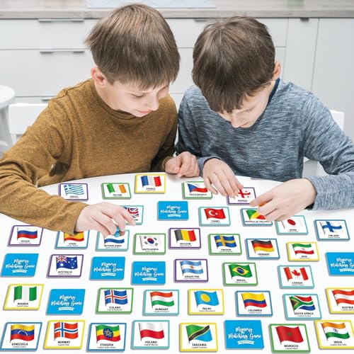 gisgfim Flags of the World Memory Game - 100 Cards (50 Pairs) for Kids & Adults - Educational Matching Fun with Storage Box