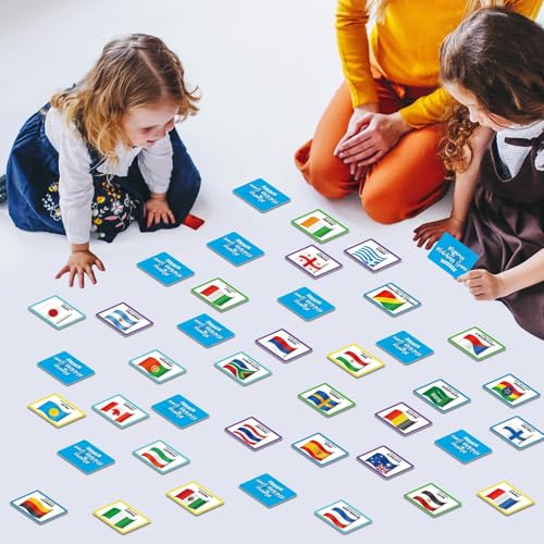 gisgfim Flags of the World Memory Game - 100 Cards (50 Pairs) for Kids & Adults - Educational Matching Fun with Storage Box