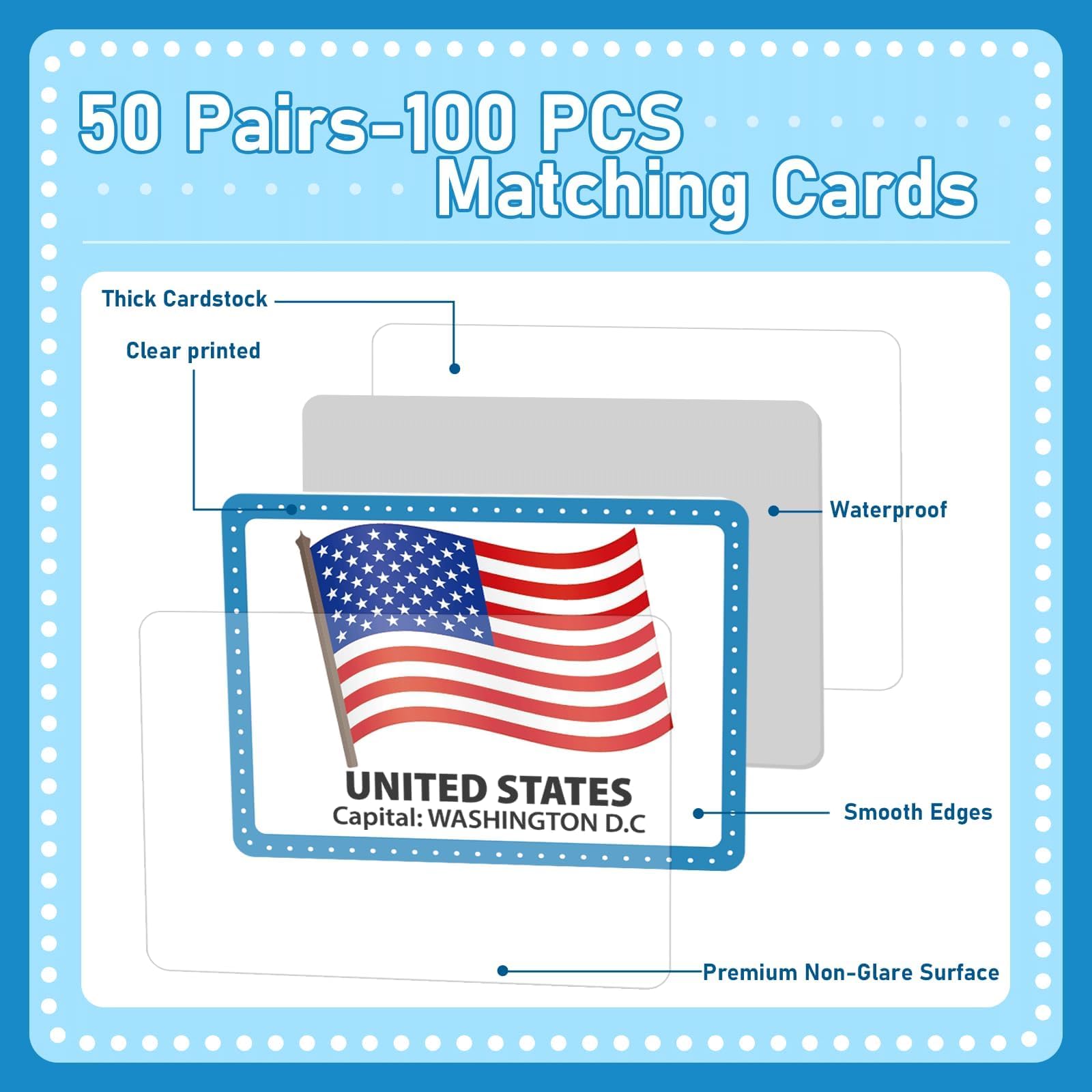 gisgfim Flags of the World Memory Game - 100 Cards (50 Pairs) for Kids & Adults - Educational Matching Fun with Storage Box