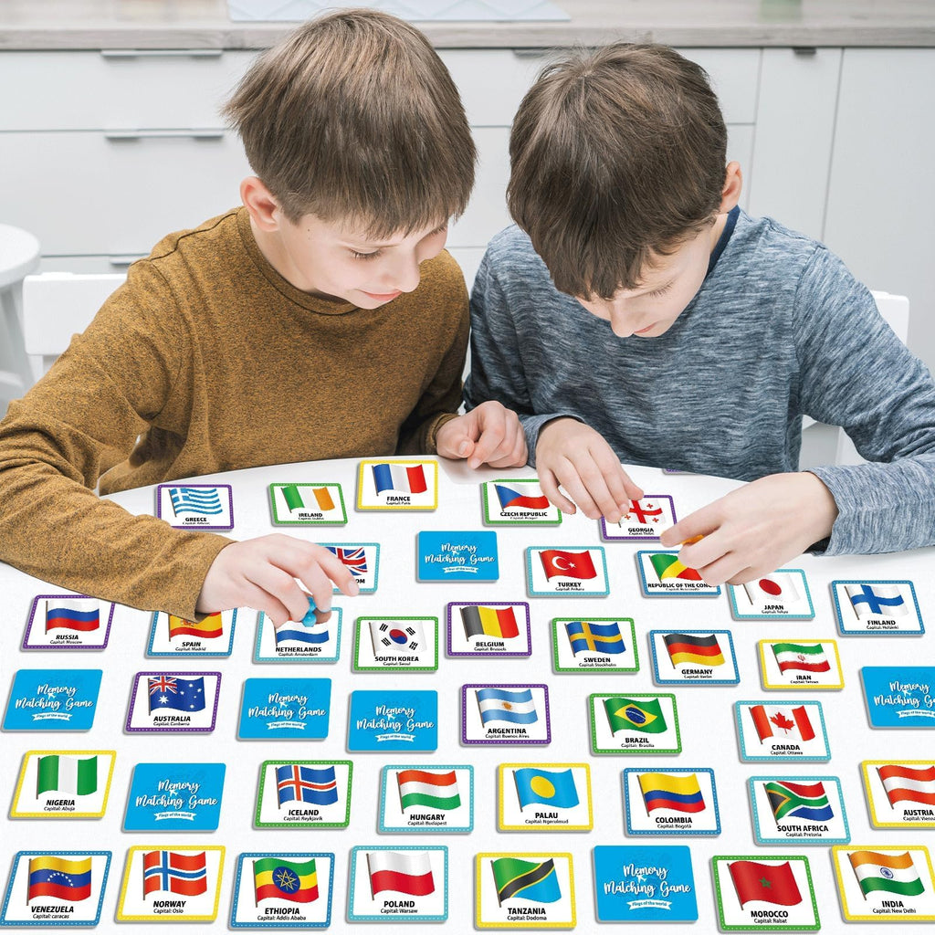 gisgfim Flags of the World Memory Game - 100 Cards (50 Pairs) for Kids & Adults - Educational Matching Fun with Storage Box