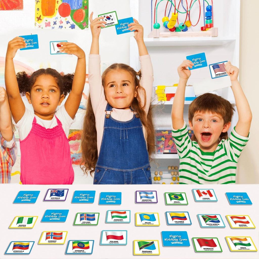 gisgfim Flags of the World Memory Game - 100 Cards (50 Pairs) for Kids & Adults - Educational Matching Fun with Storage Box