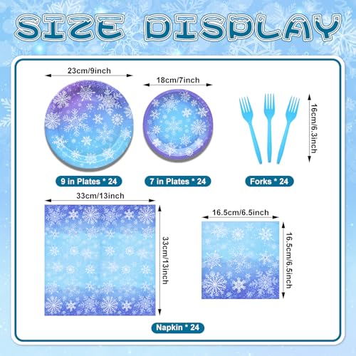 Gistome 96-Piece Snowflake Winter Party Supplies Set - Blue White Disposable Tableware for 24 Guests