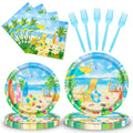 Gistome 96-Piece Summer Beach Tableware Set - Tropical Disposable Dinnerware for 24 Guests - Includes 7" & 9" Plates, Napkins, Forks