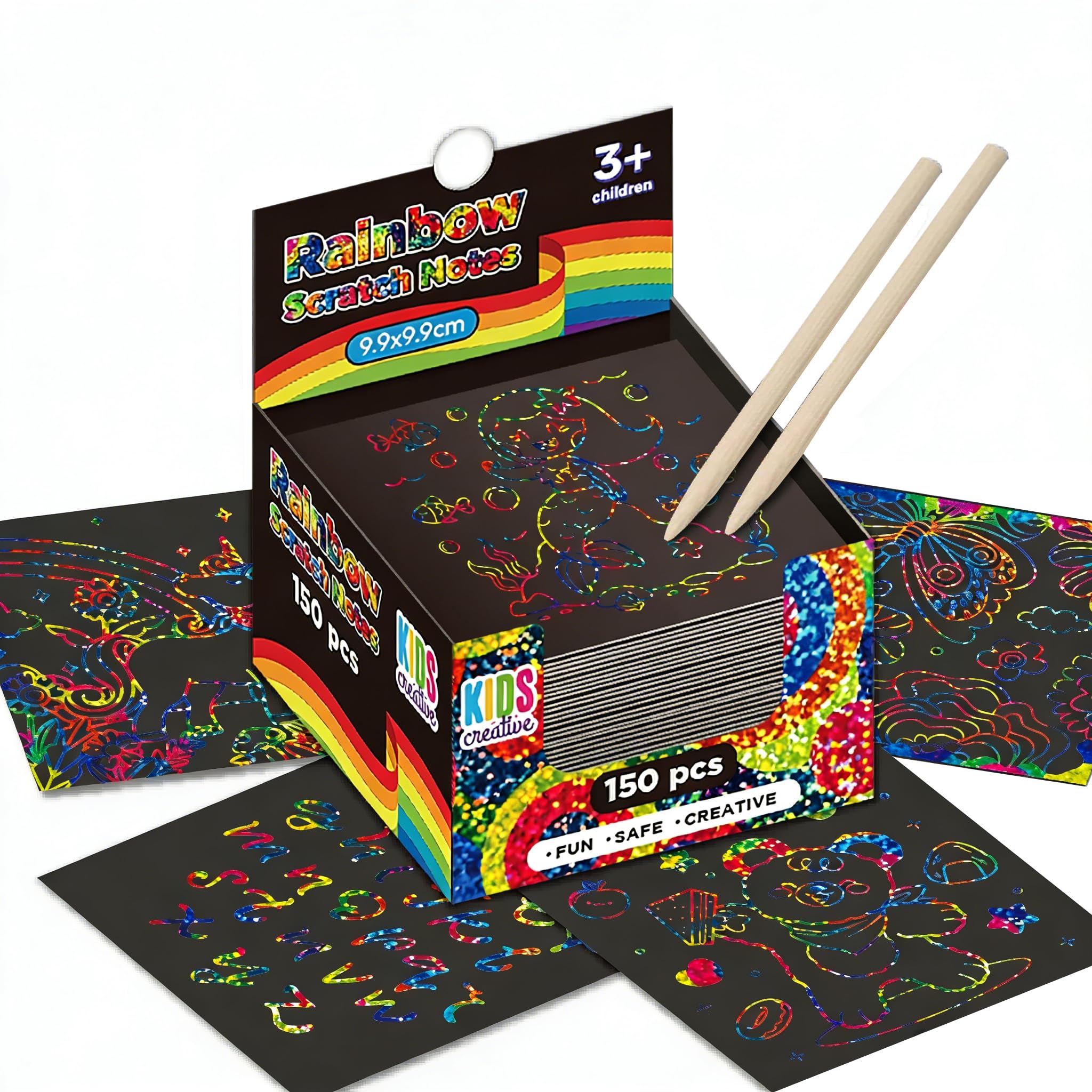 GizzJeveal 150 Pcs Scratch Art Paper Kit with Stencils and Styluses – Rainbow, Silver, Rose Gold – Magic Crafts for Kids 3-12, Party Favors, Easter Gifts