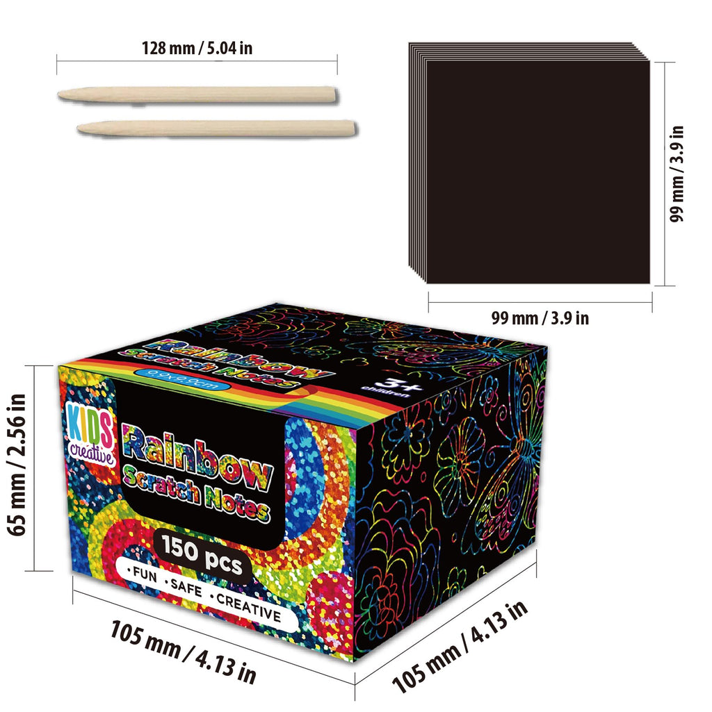 GizzJeveal 150 Pcs Scratch Art Paper Kit with Stencils and Styluses – Rainbow, Silver, Rose Gold – Magic Crafts for Kids 3-12, Party Favors, Easter Gifts