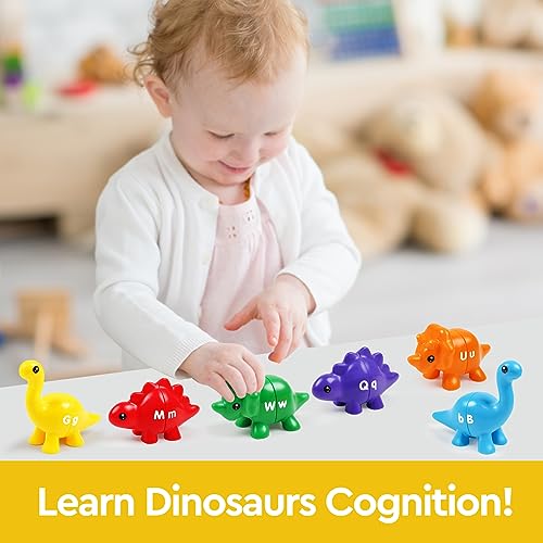 GKDOMS Alphabet Dinosaurs Letter Matching Toy – 13 Double-Sided Dinos for Uppercase & Lowercase Learning, Fine Motor Skills