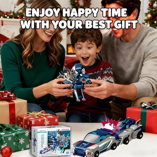 Gkiozu 2-in-1 Magnetic Dinosaur Car Toy: Crash & Transform Vehicle to Dino, No Batteries, Ages 3-12 (Blue Dragon)