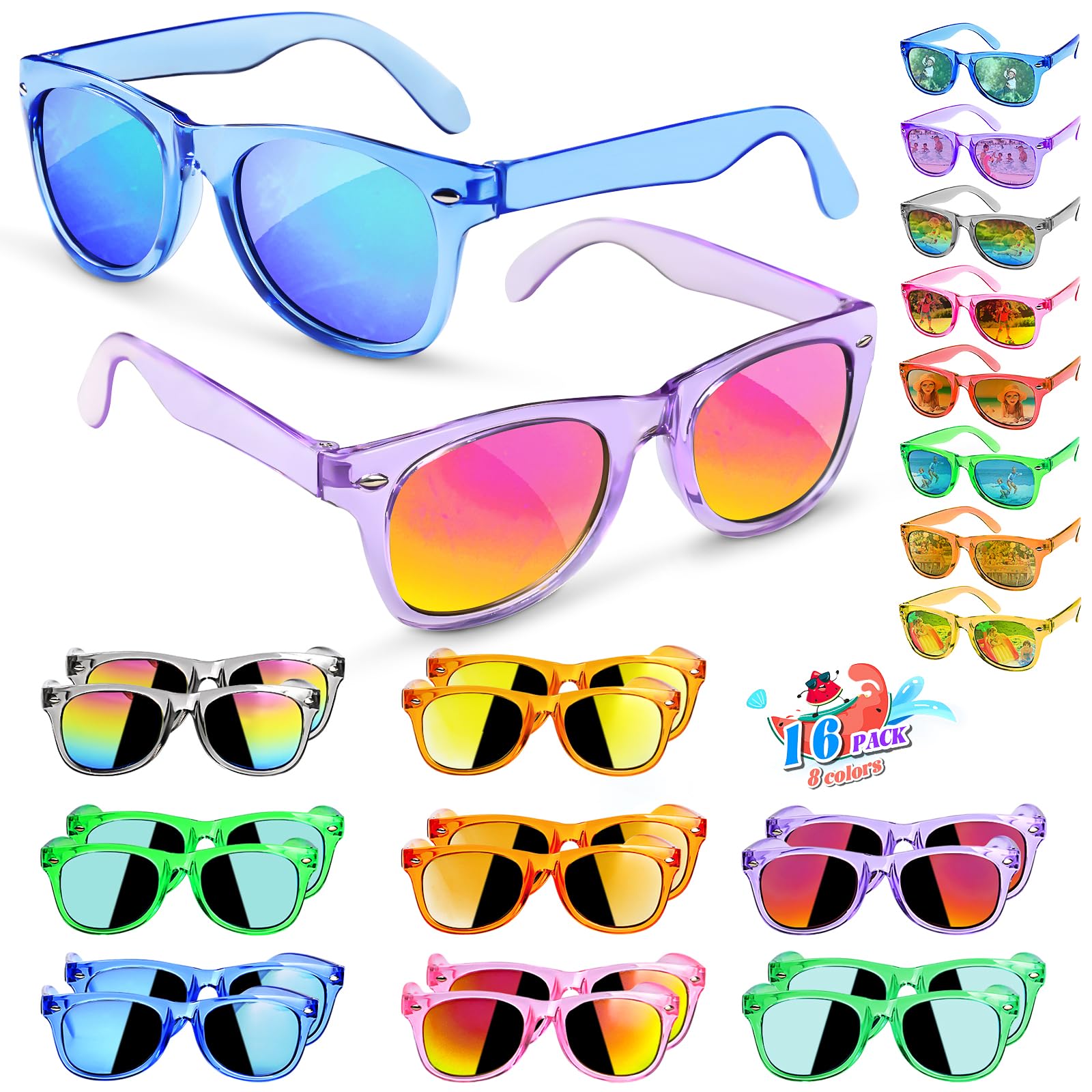 GKTZ Kids Sunglasses 16-Pack – Neon Party Favors with UV 400 Protection for Ages 3-8