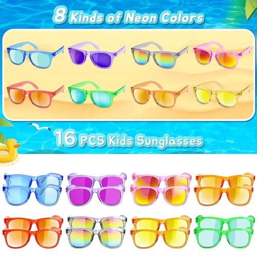 GKTZ Kids Sunglasses 16-Pack – Neon Party Favors with UV 400 Protection for Ages 3-8