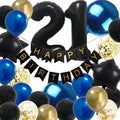 Glabby 21st Birthday Balloon Decoration Kit for Him – Black, Blue & Gold, Jumbo 21 Foil, Latex Balloons