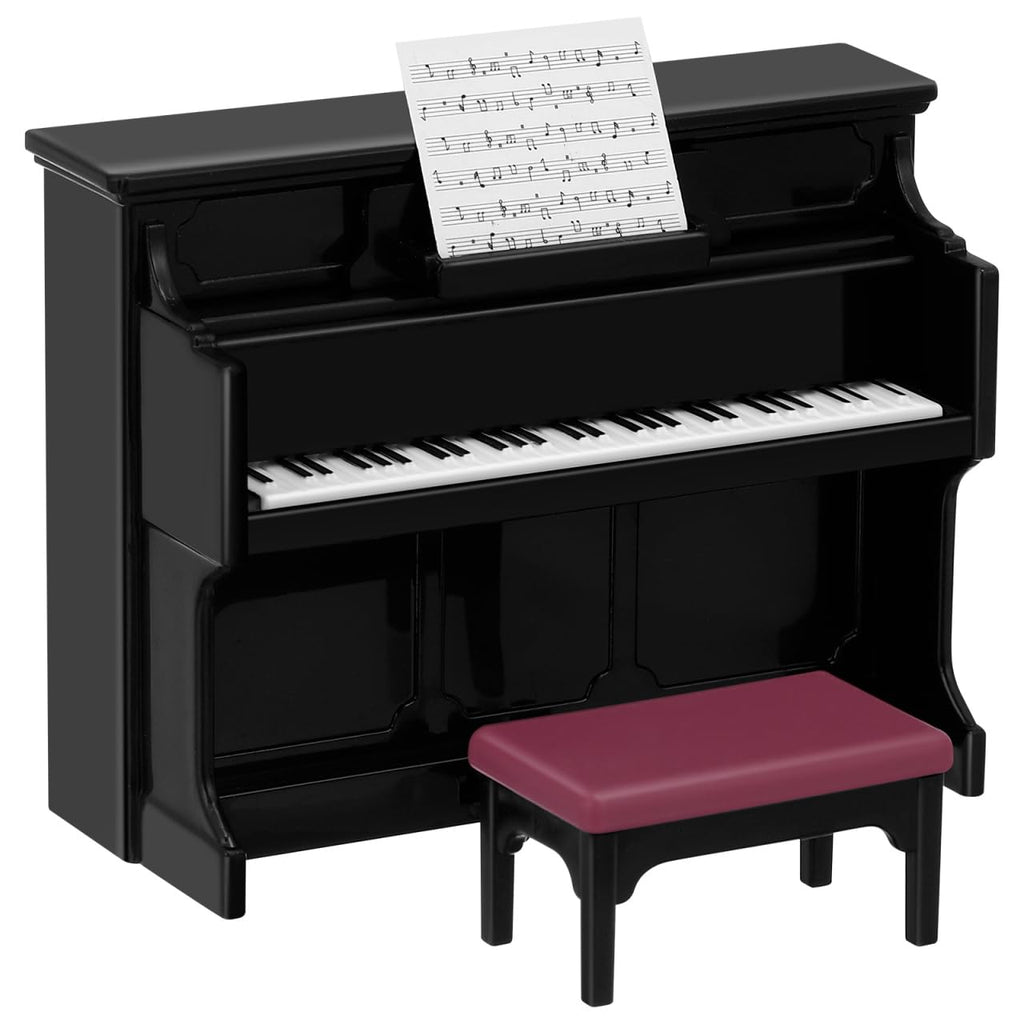 GLEAVI Mini Upright Piano Set with Stool and Music Score for Dollhouse Decor, 1:12 Scale
