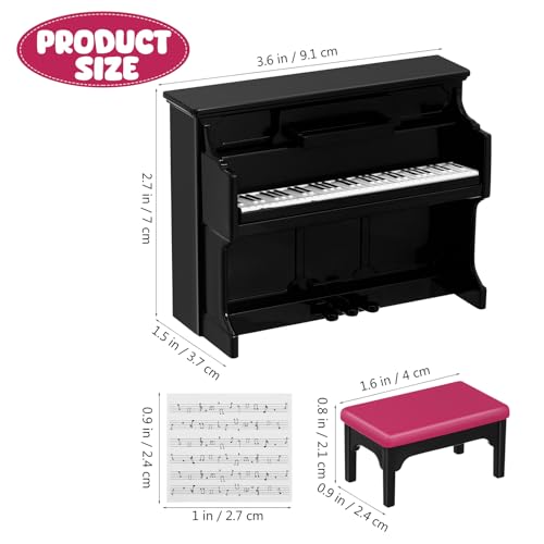 GLEAVI Mini Upright Piano Set with Stool and Music Score for Dollhouse Decor, 1:12 Scale