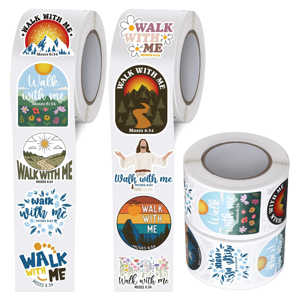 Glenmal 1000 Walk with Me Stickers 2026 Mormon Youth Theme Moses 6:34 - Waterproof Religious Decals for Baptism, Missionaries, Church Events