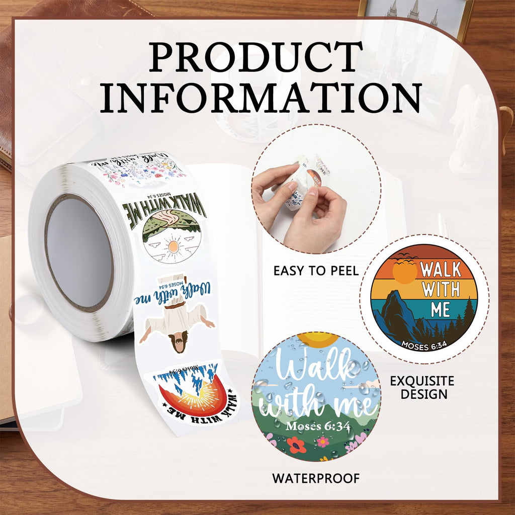 Glenmal 1000 Walk with Me Stickers 2026 Mormon Youth Theme Moses 6:34 - Waterproof Religious Decals for Baptism, Missionaries, Church Events