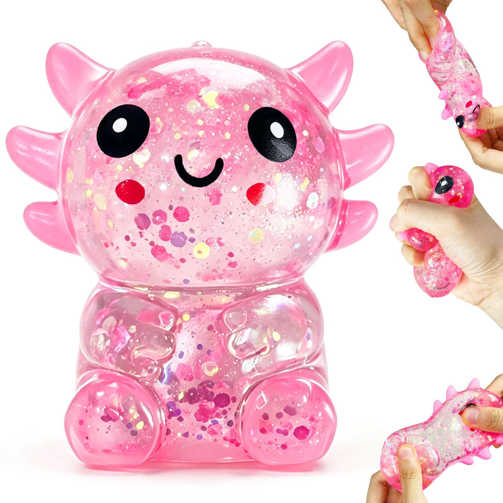 Glitter Axolotl Squishy – Slow Rising Pink Squeeze Toy for Stress Relief and Focus