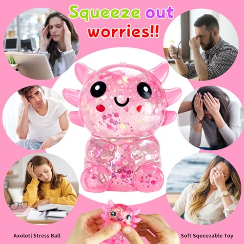 Glitter Axolotl Squishy – Slow Rising Pink Squeeze Toy for Stress Relief and Focus