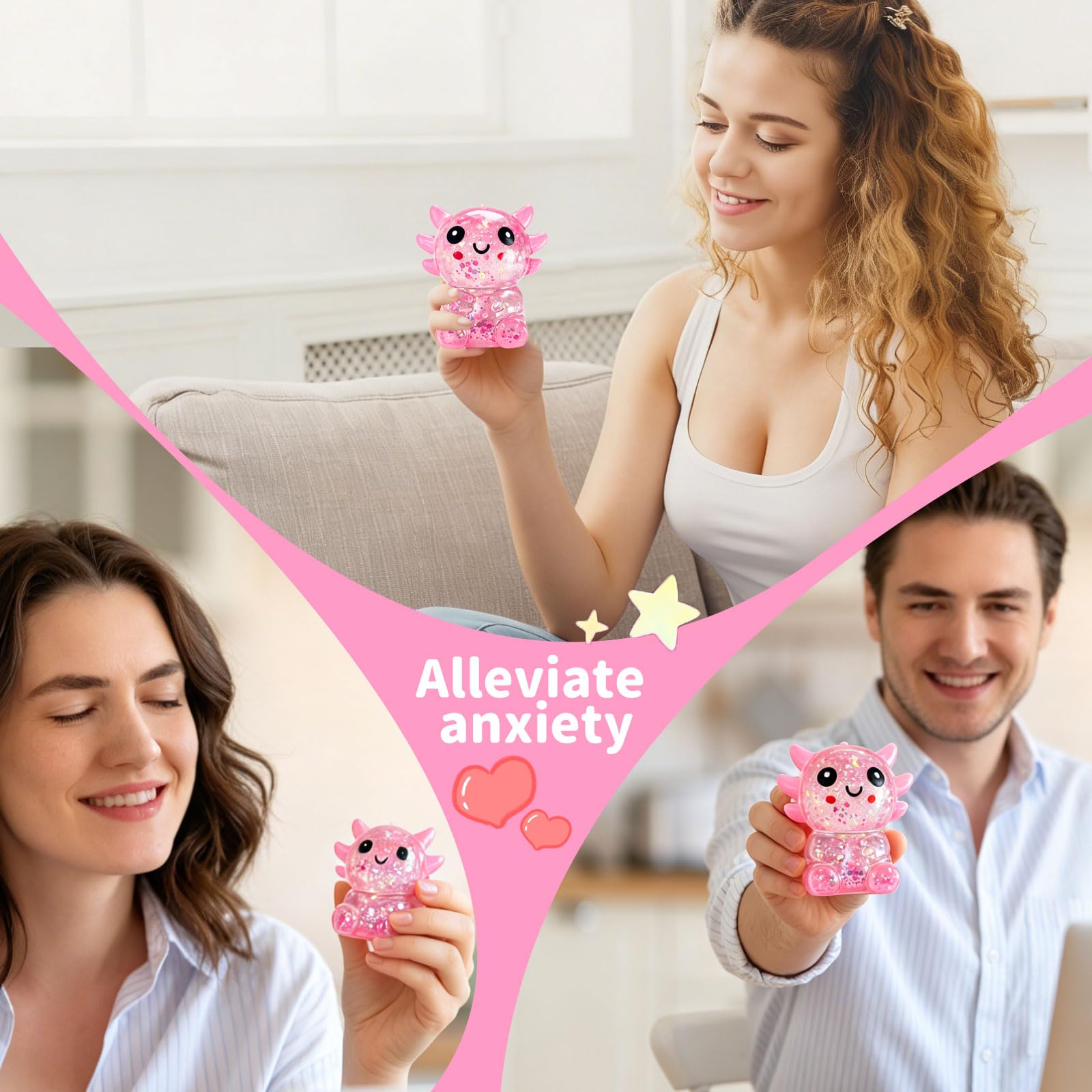 Glitter Axolotl Squishy – Slow Rising Pink Squeeze Toy for Stress Relief and Focus