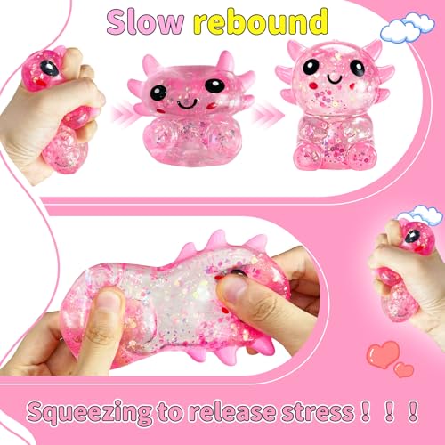 Glitter Axolotl Squishy – Slow Rising Pink Squeeze Toy for Stress Relief and Focus