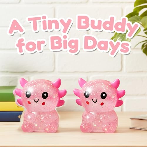 Glitter Axolotl Squishy Toy – Stretchy Stress Ball for Anxiety Relief, Pocket-Sized Fidget Toy for Kids Teens Adults (Pink)