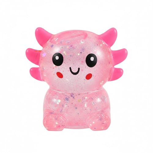 Glitter Axolotl Squishy Toy – Stretchy Stress Ball for Anxiety Relief, Pocket-Sized Fidget Toy for Kids Teens Adults (Pink)