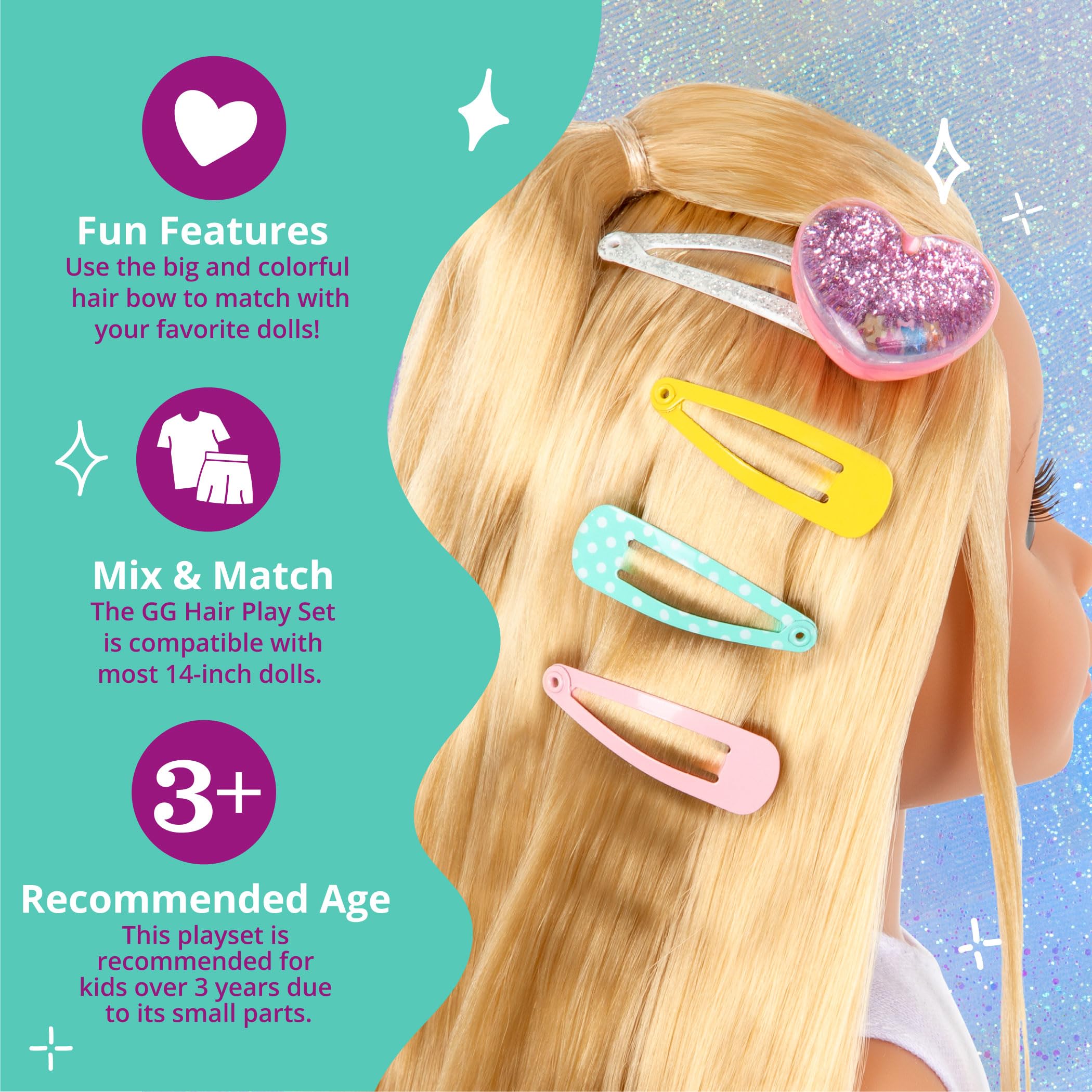 Glitter Girls 14-Inch Doll Hair Play Set – 16-Piece Styling Accessories for Kids Ages 3+