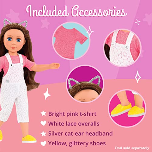 Glitter Girls 14-Inch Doll Outfit – Lace Overalls and Cat Ear Headband Set