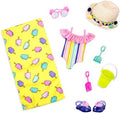 Glitter Girls Beach Day Rays Outfit for 14-Inch Dolls – Rainbow Swimsuit, Beach Towel, Accessories