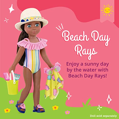 Glitter Girls Beach Day Rays Outfit for 14-Inch Dolls – Rainbow Swimsuit, Beach Towel, Accessories
