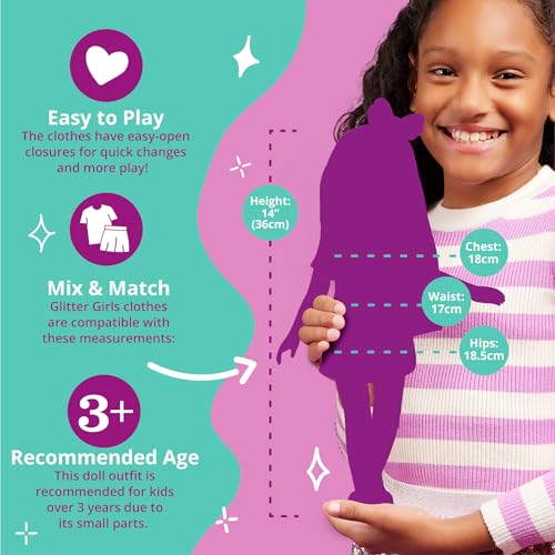 Glitter Girls Head to Toe Glimmer Tunic & Leggings Set for 14-Inch Dolls, Pink, Ages 3+