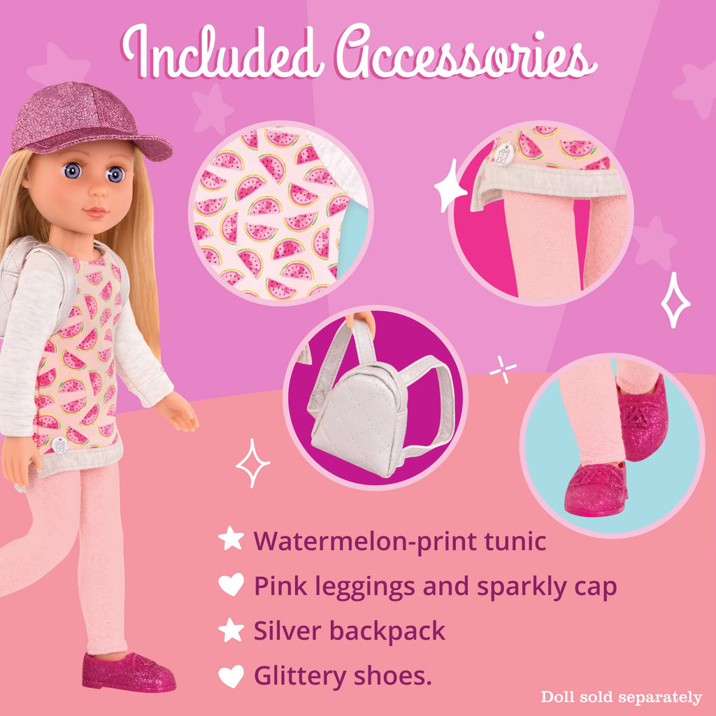 Glitter Girls Head to Toe Glimmer Tunic & Leggings Set for 14-Inch Dolls, Pink, Ages 3+