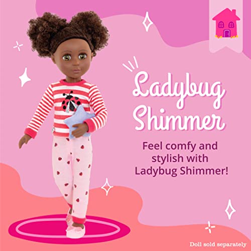 Glitter Girls Ladybug Shimmer Pajama Set for 14-Inch Dolls – Top, Bottoms, Pillow & Slippers