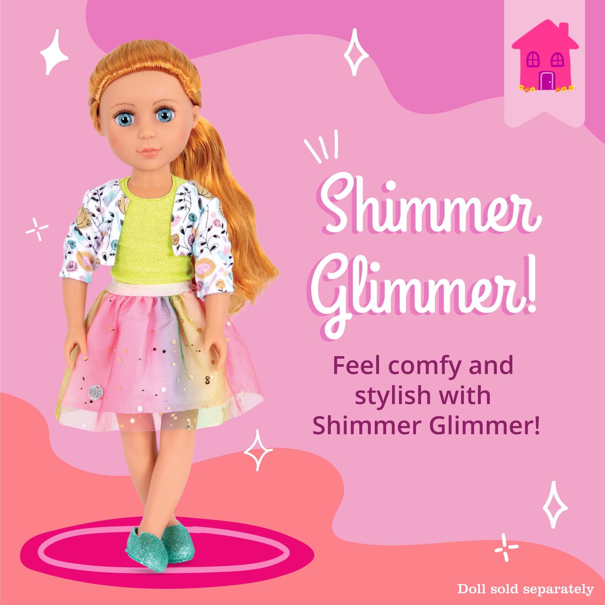 Glitter Girls Shimmer Glimmer Floral Fashion Outfit for 14-Inch Dolls – Urban Top, Flower Jacket & Tutu Skirt Set