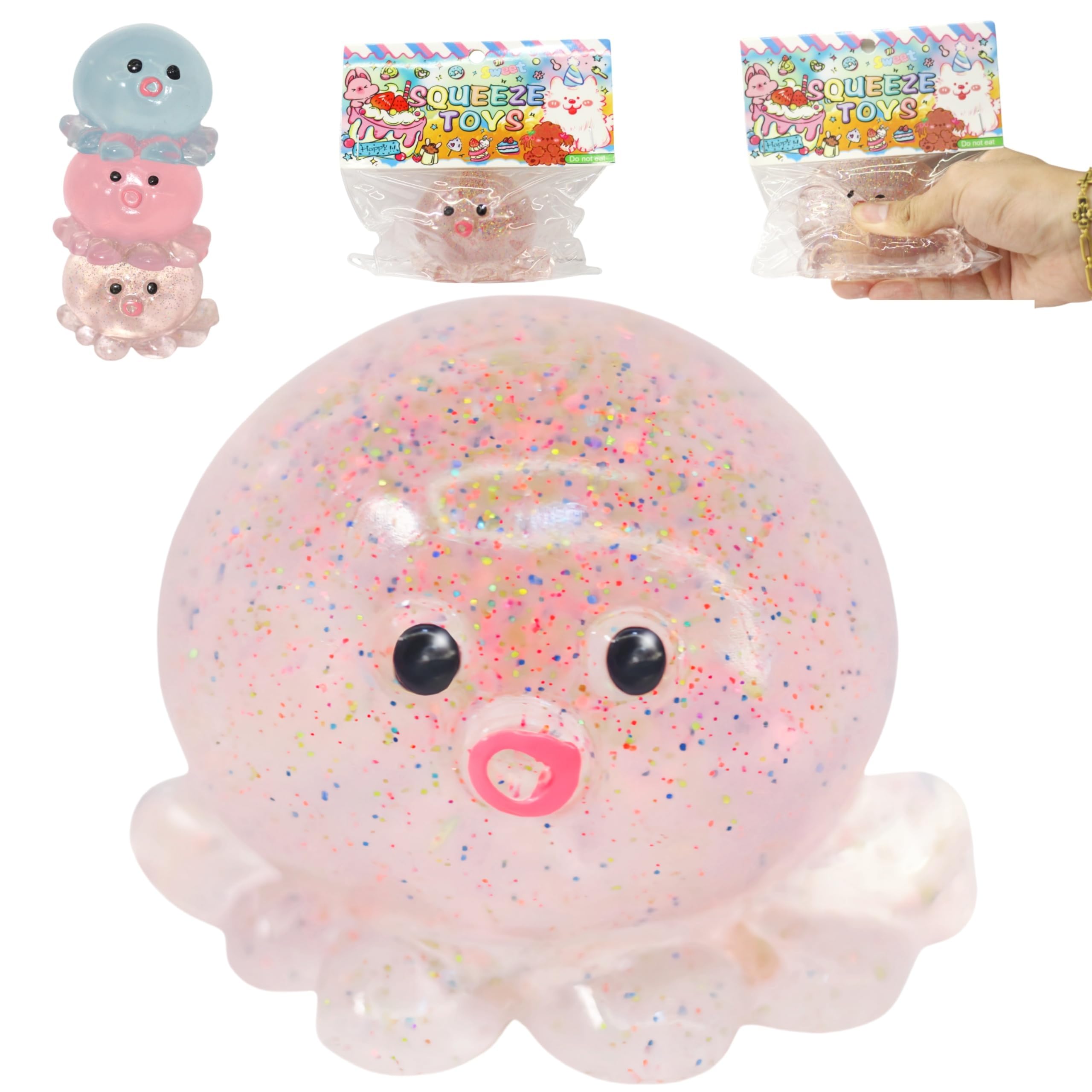 Glitter Pink Crystal Sequin Octopus Squishy – Slow-Rising Stress Toy by JINGGWW