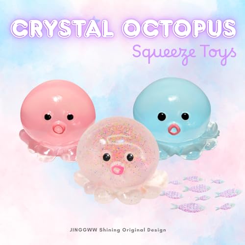 Glitter Pink Crystal Sequin Octopus Squishy – Slow-Rising Stress Toy by JINGGWW