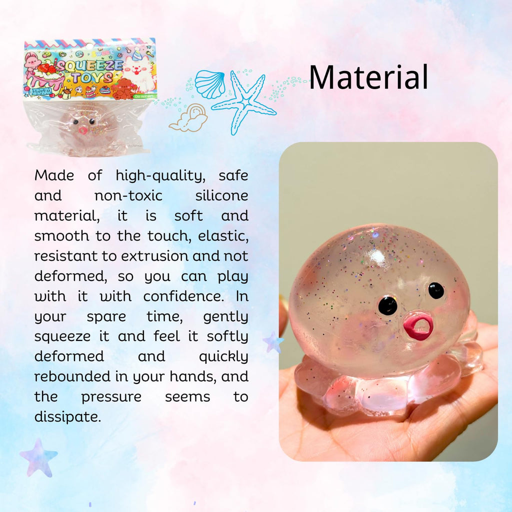 Glitter Pink Crystal Sequin Octopus Squishy – Slow-Rising Stress Toy by JINGGWW