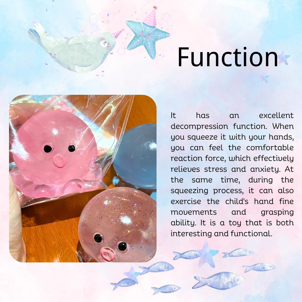 Glitter Pink Crystal Sequin Octopus Squishy – Slow-Rising Stress Toy by JINGGWW