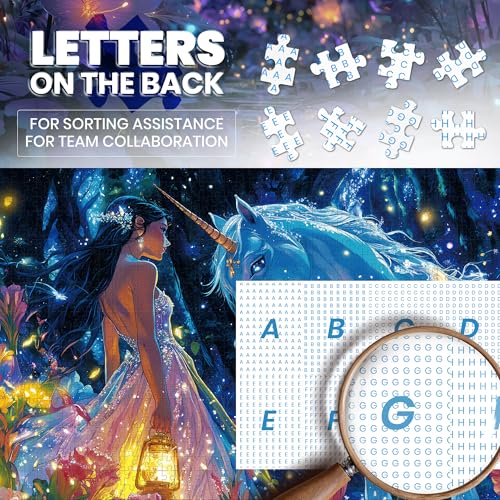 Glitter Unicorn Forest Girl 500 Piece Jigsaw Puzzle for Adults - with Poster & Letters on Back