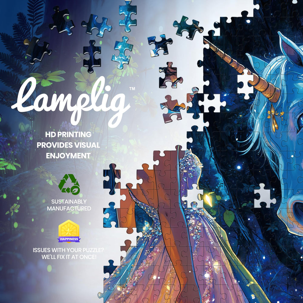 Glitter Unicorn Forest Girl 500 Piece Jigsaw Puzzle for Adults - with Poster & Letters on Back