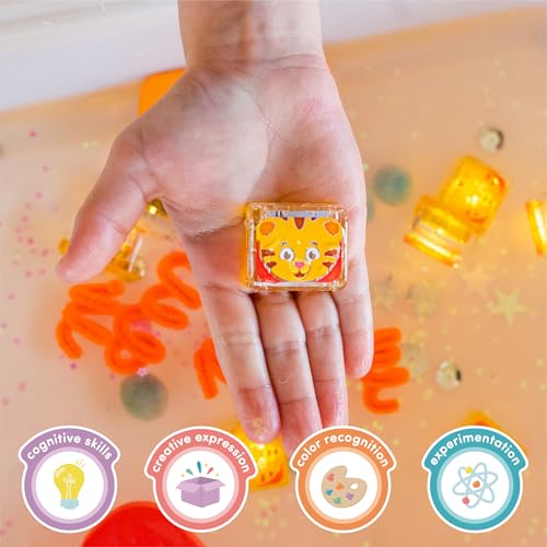 Glo Pals Daniel Tiger Water-Activated Light-Up Bath Toys - Pack of 4 Sensory Cubes for Bathtime Fun