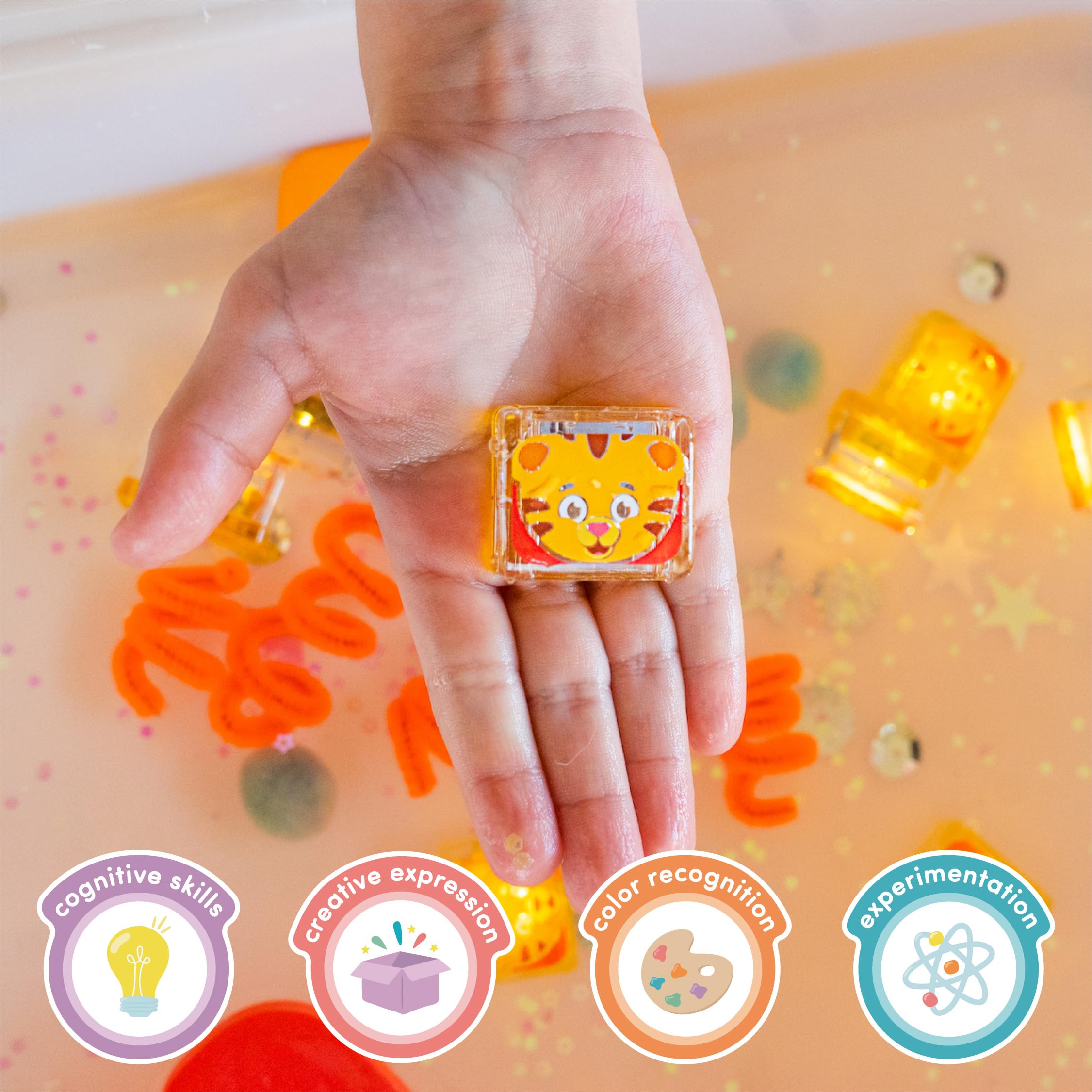 Glo Pals Daniel Tiger Water-Activated Light-Up Bath Toys - Pack of 4 Sensory Cubes for Bathtime Fun