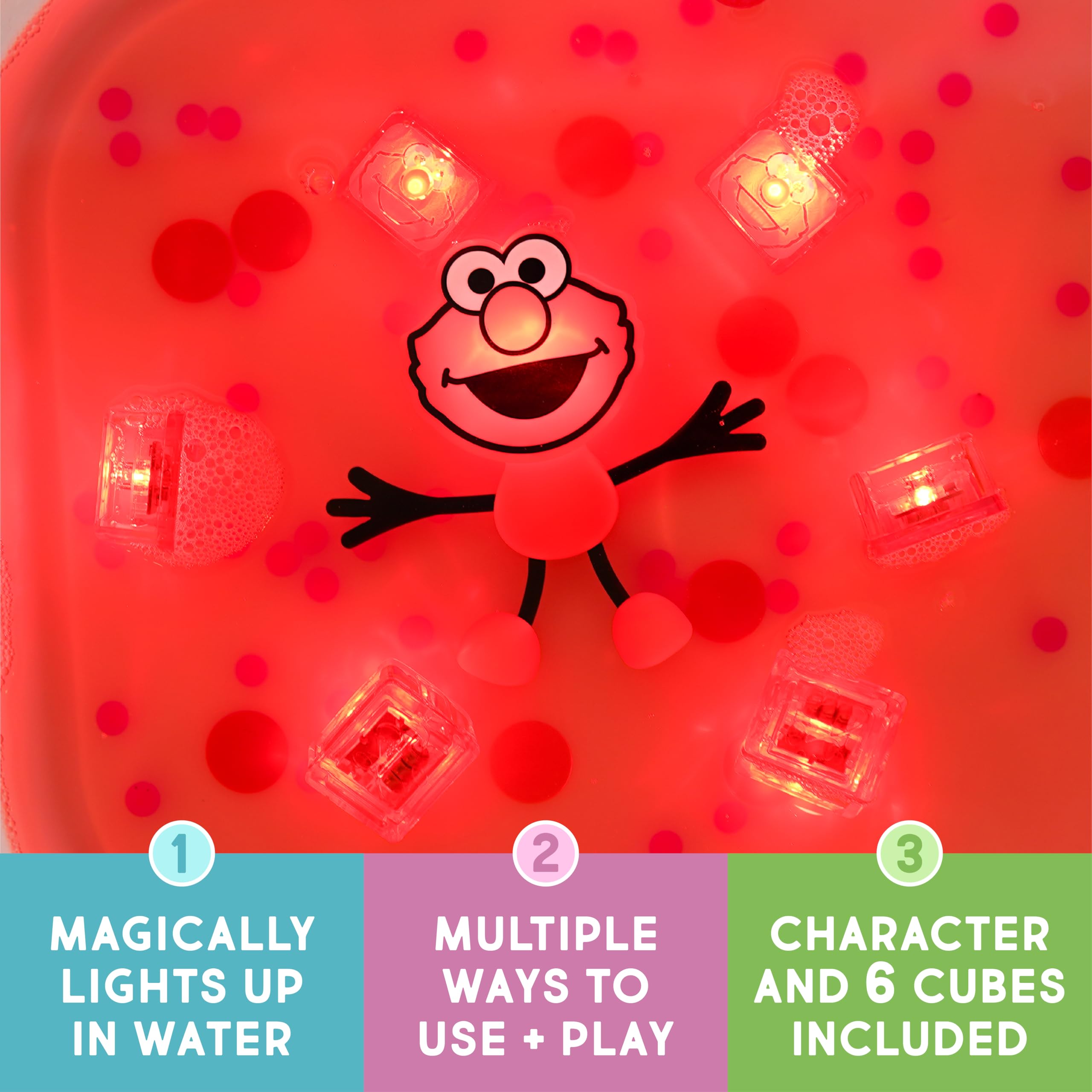Glo Pals Sesame Street Elmo Water-Activated Light-Up Bath Toy Cubes – Pack of 6, Red Glow