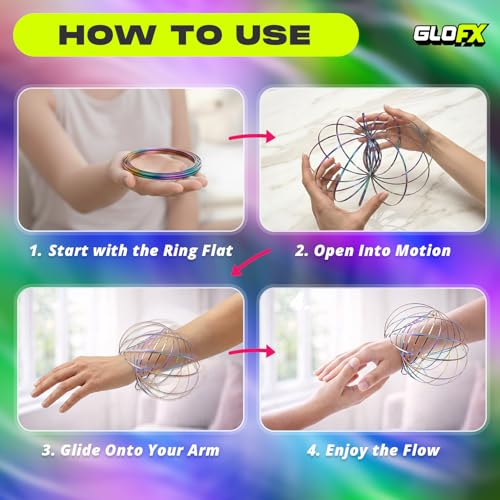 GloFX Silver Sensory Flow Ring – Kinetic Fidget Toy for Stress Relief, Collapsible Magic Bracelet Slinky for Teens and Adults